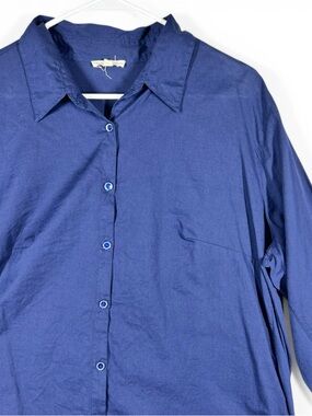 Eileen Fisher Women's 1X 100% Organic Cotton long Sleeve Shirt blue button down
